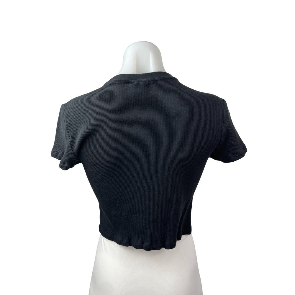 Aritzia TNA Women's Black Ribbed Knit Crew Sculpt Cropped T Shirt Tee Top Size L - Picture 4 of 6